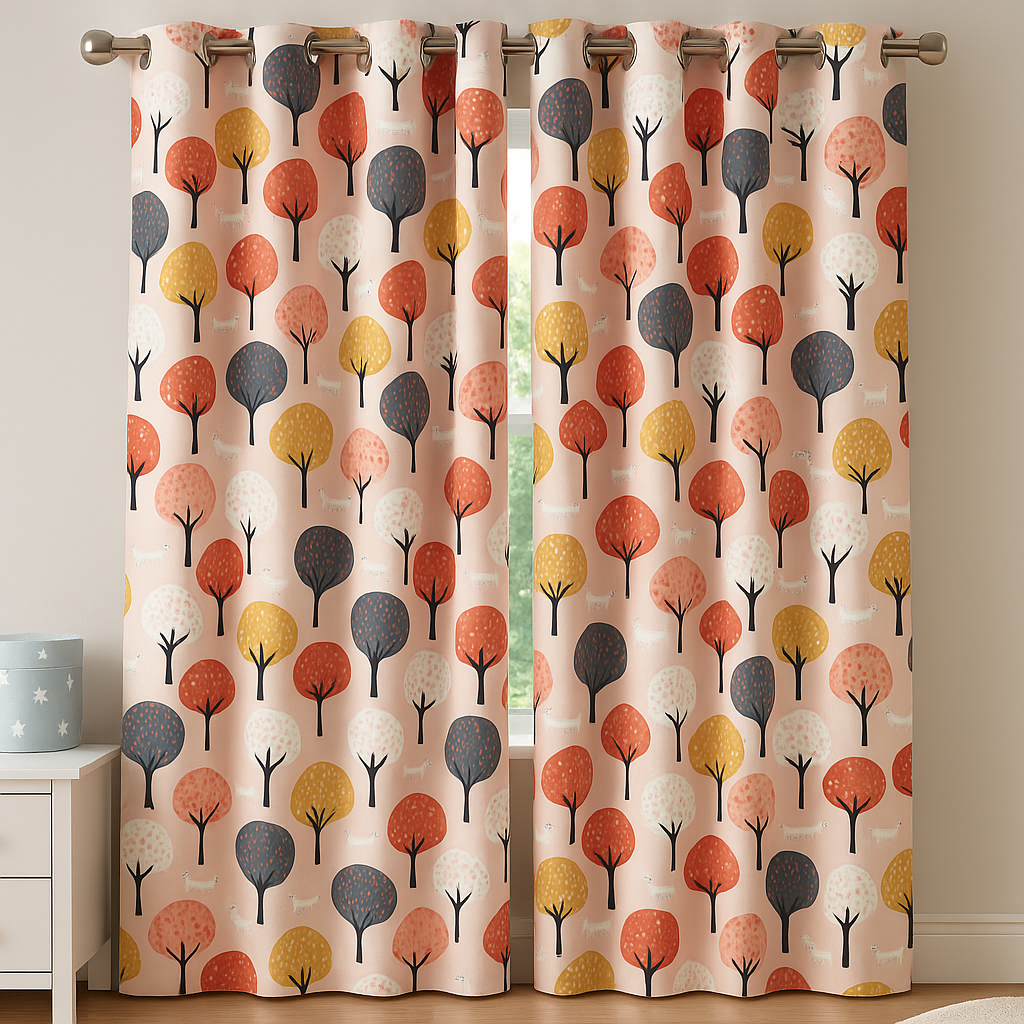 Woodland Deer Cotton Curtains – Autumn Tree & Deer Print Drapes, Light-Filtering or 100 % Blackout-4