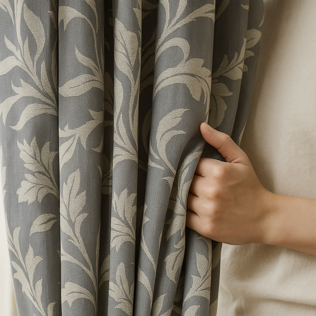 Luxury Linen Jacquard Curtains with Elegant Leaf Pattern – Custom Sizes & Blackout or Light-Filtering Options-0