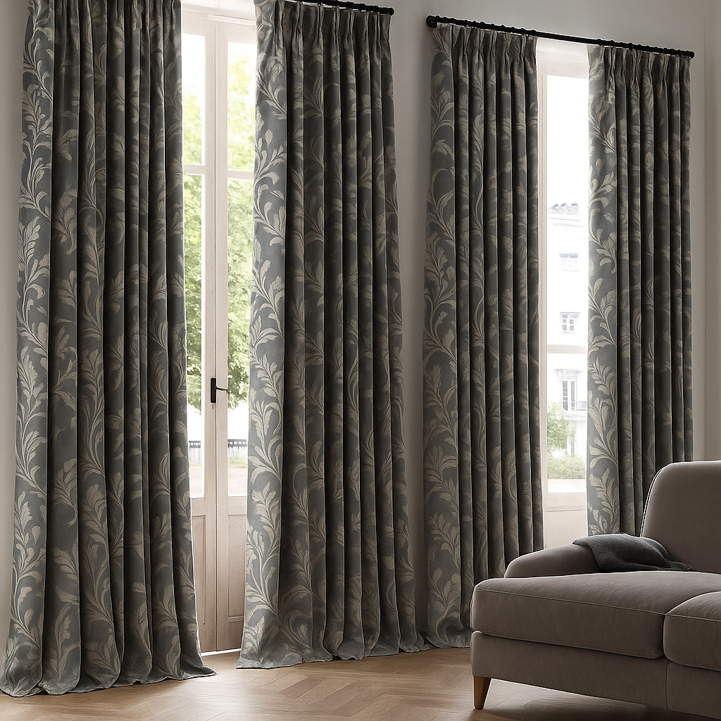 Luxury Linen Jacquard Curtains with Elegant Leaf Pattern – Custom Sizes & Blackout or Light-Filtering Options-1