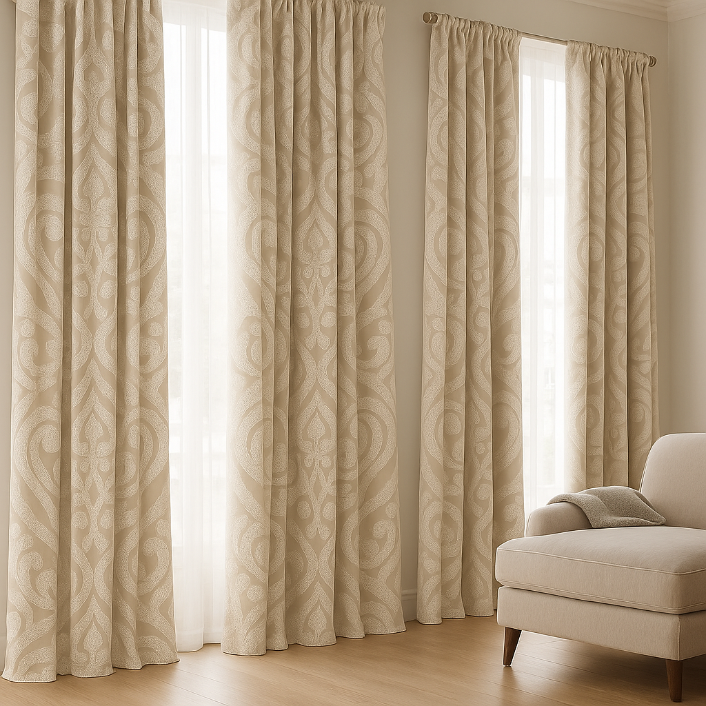Luxury Linen Damask Jacquard Curtains – Made-to-Measure | Blackout / Cotton Lined-1
