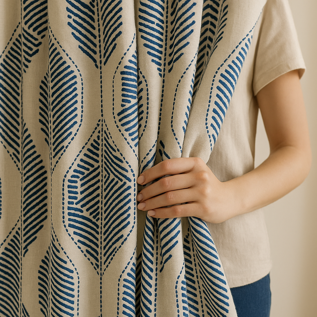 GOTS Certified Organic Linen Curtains with Embroidered Leaf Pattern – Custom Sizes, Multiple Heading Styles, Light Filtering or Blackout Liner-0