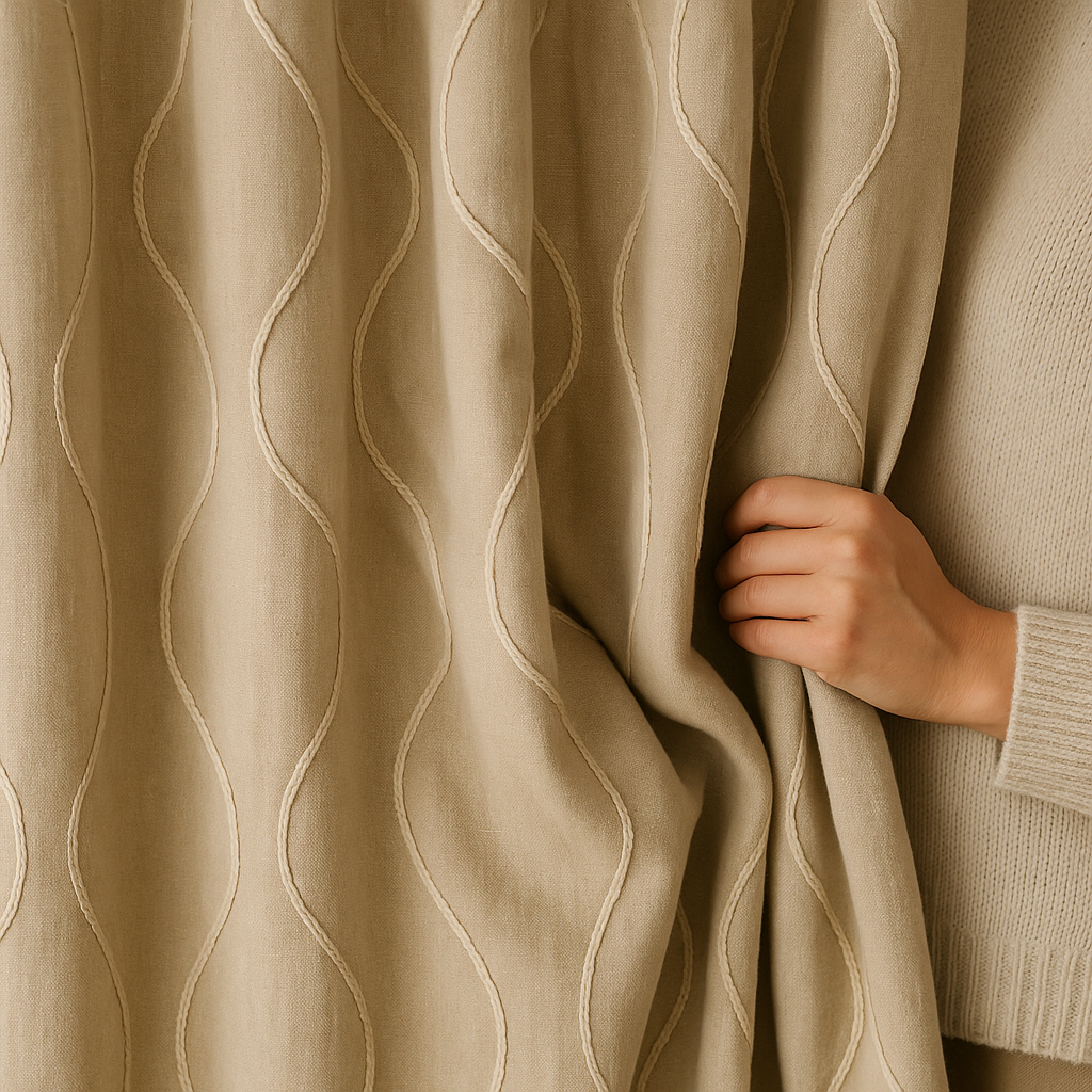 Luxury Linen Curtains with Wavy Embroidery – Custom Sizes & Light-Filtering or Blackout Options – GOTS Certified-0