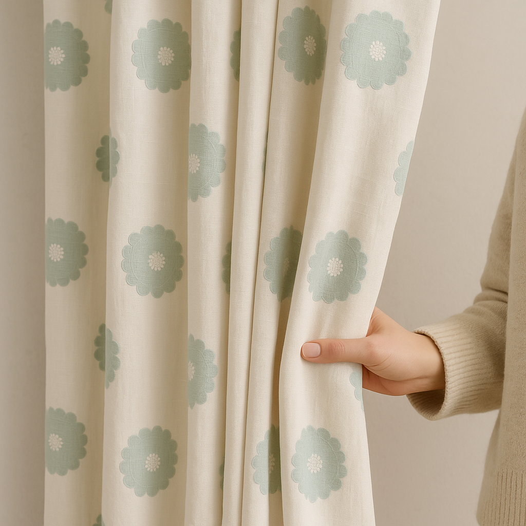 Organic Linen Embroidered Floral-Dot Curtains | Custom Sizes | Blackout & Light-Filtering Liners | GOTS & OEKO-TEX-0