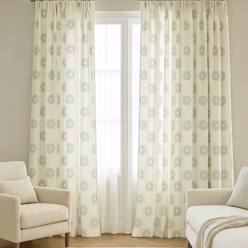 Organic Linen Embroidered Floral-Dot Curtains | Custom Sizes | Blackout & Light-Filtering Liners | GOTS & OEKO-TEX-2
