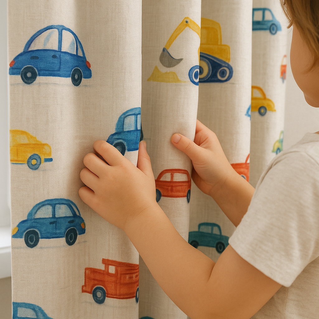 Kids Bedroom Linen Curtains With Fun Vehicle Print – Custom Sizes – Blackout & Light Filtering Options – Extra Wide & Long – Buy Single or Pair-0