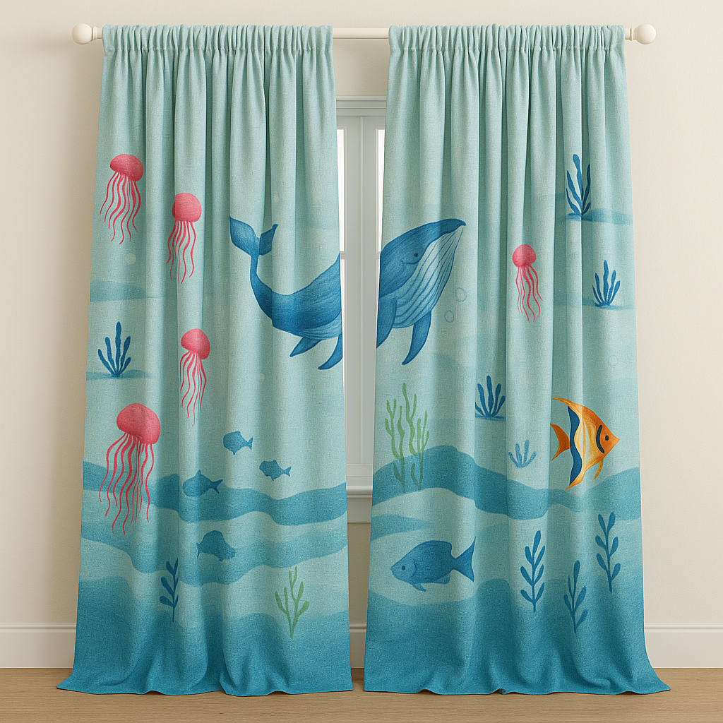Ocean Adventure Pure Linen Curtains for Kids – Custom Sizes, Blackout or Light Filtering, Single or Pair-1