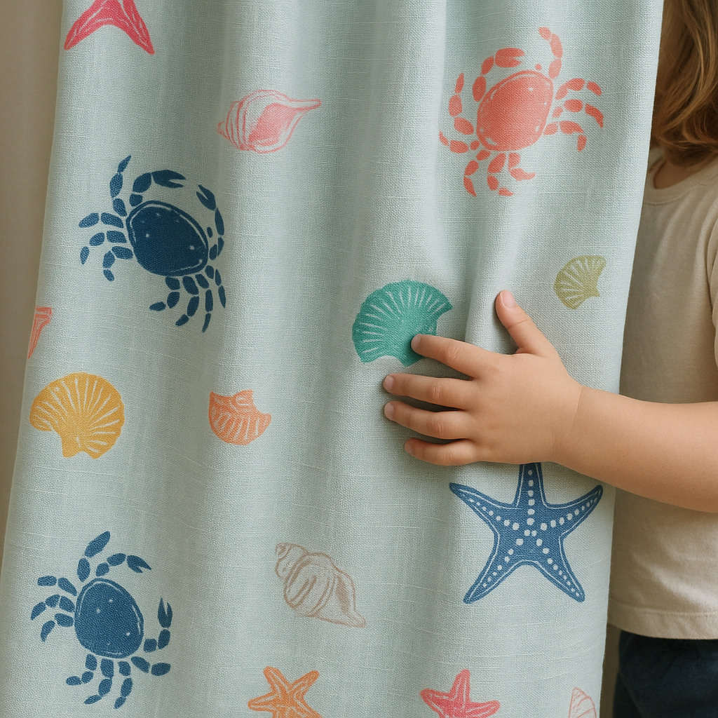 Sea Life Linen Curtains for Kids – Custom Sizes | Light Filtering or 100% Blackout Liner | Rod Pocket, Back Tabs, Grommets or Hooks Top-0