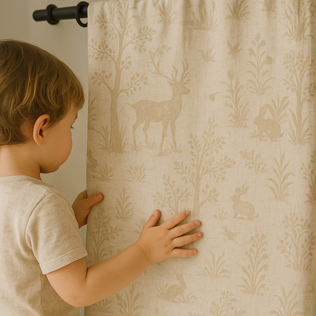 Natural Linen Curtains with Beige Animal & Nature Print | Custom Sizes | Light Filtering & Blackout Options | Rod & Track Compatible-0