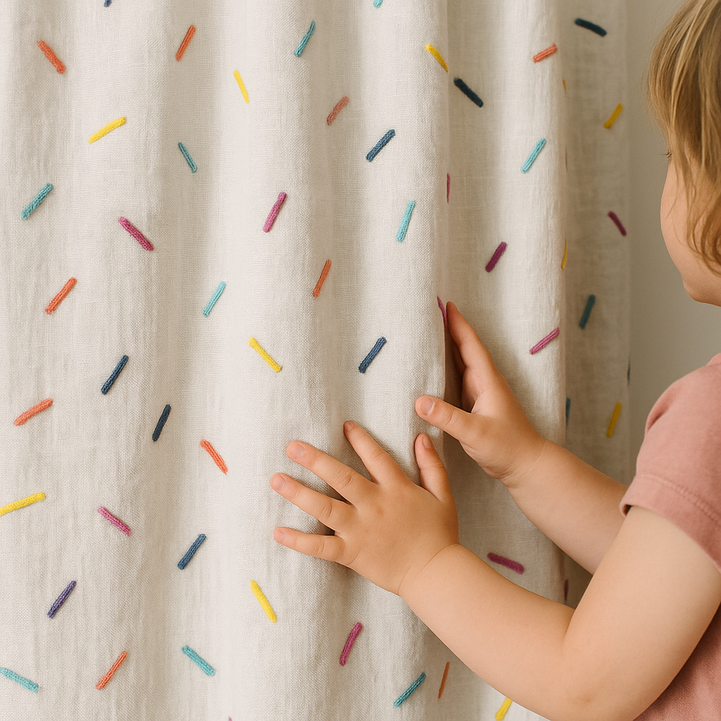 Luxury Linen Embroidered Curtains for Kids Room & Nursery – Single or Pair – Blackout & Light Filtering – Custom Sizes – Rod & Track Compatible-0