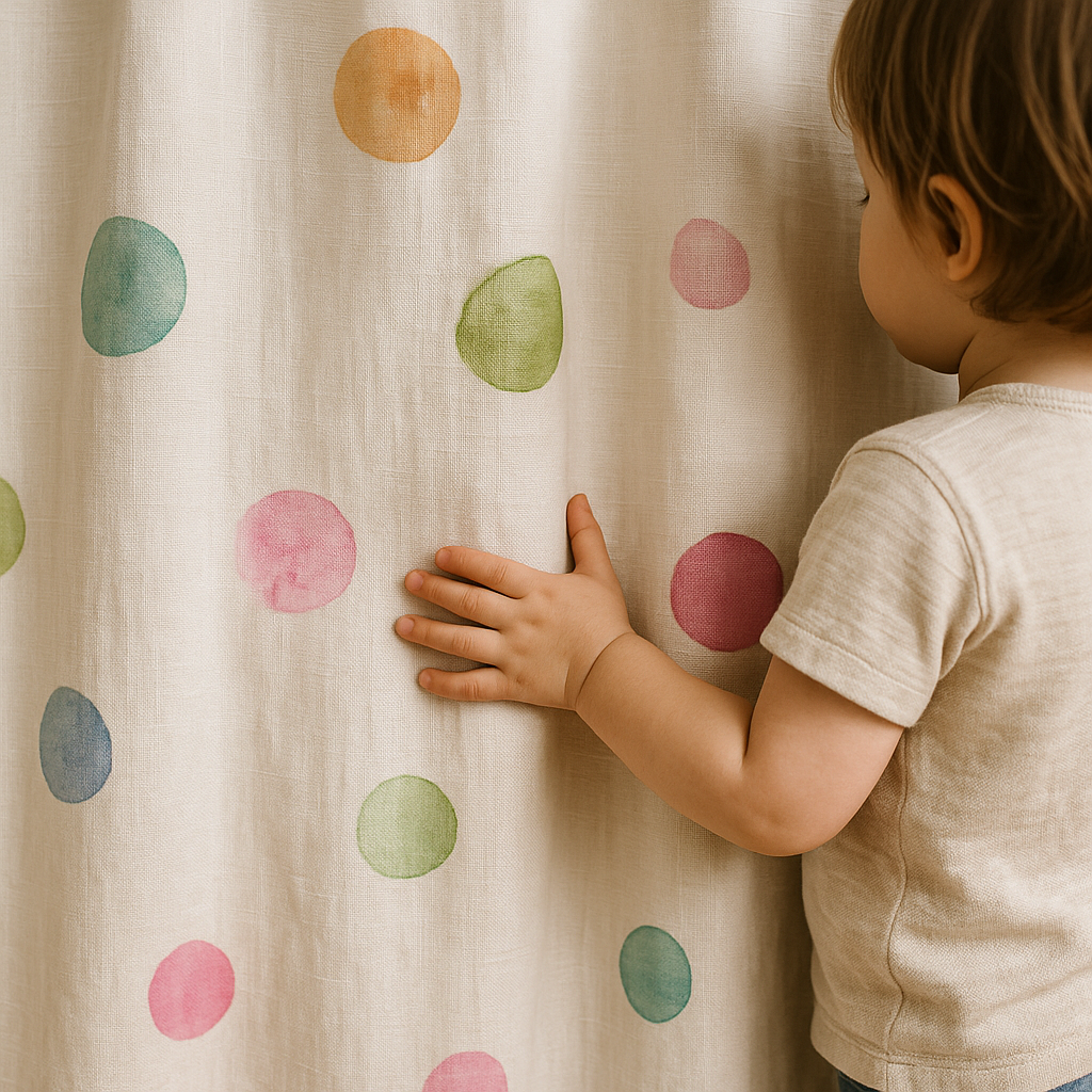White Linen Polka Dot Curtains for Kids Room - Custom Sizes, Blackout or Light Filtering Liners, Rod or Track Compatible-0