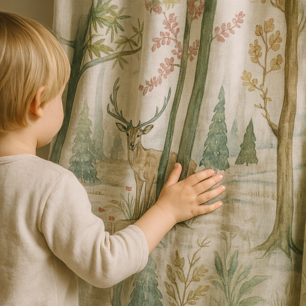 Storybook Forest Pure Linen Curtains – Custom Sizes – Kids Room & Nursery – With Cotton or Blackout Lining-0