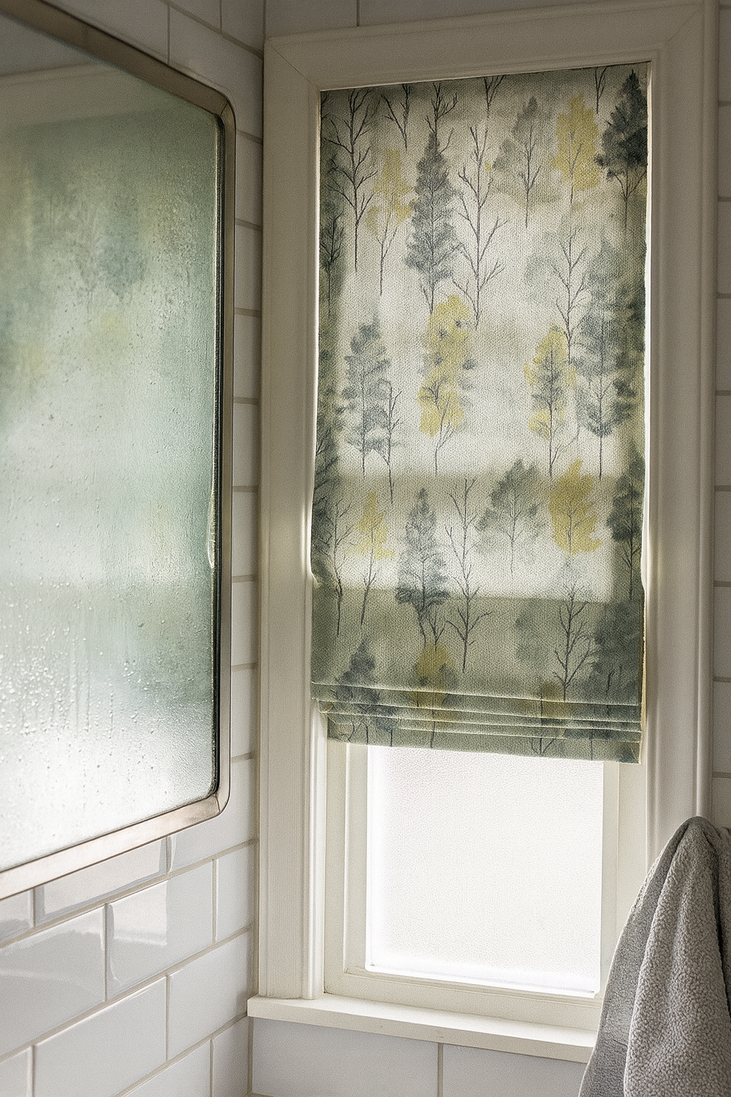 Custom Linen Roman Blinds – Watercolour Woodland Trees Print | Made-to-Measure Blackout or Light-Filtering Corded Shades-3