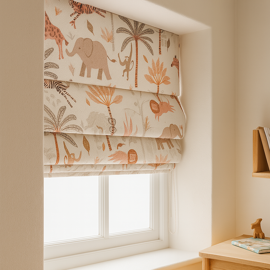 Pure Linen Jungle Animal Safari Roman Blinds for Kids & Nursery – custom corded, light-filter or 100 % blackout-2