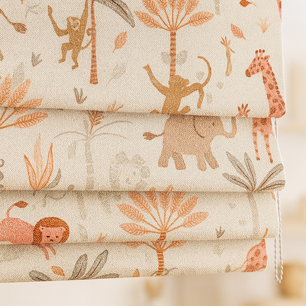 Pure Linen Jungle Animal Safari Roman Blinds for Kids & Nursery – custom corded, light-filter or 100 % blackout-3