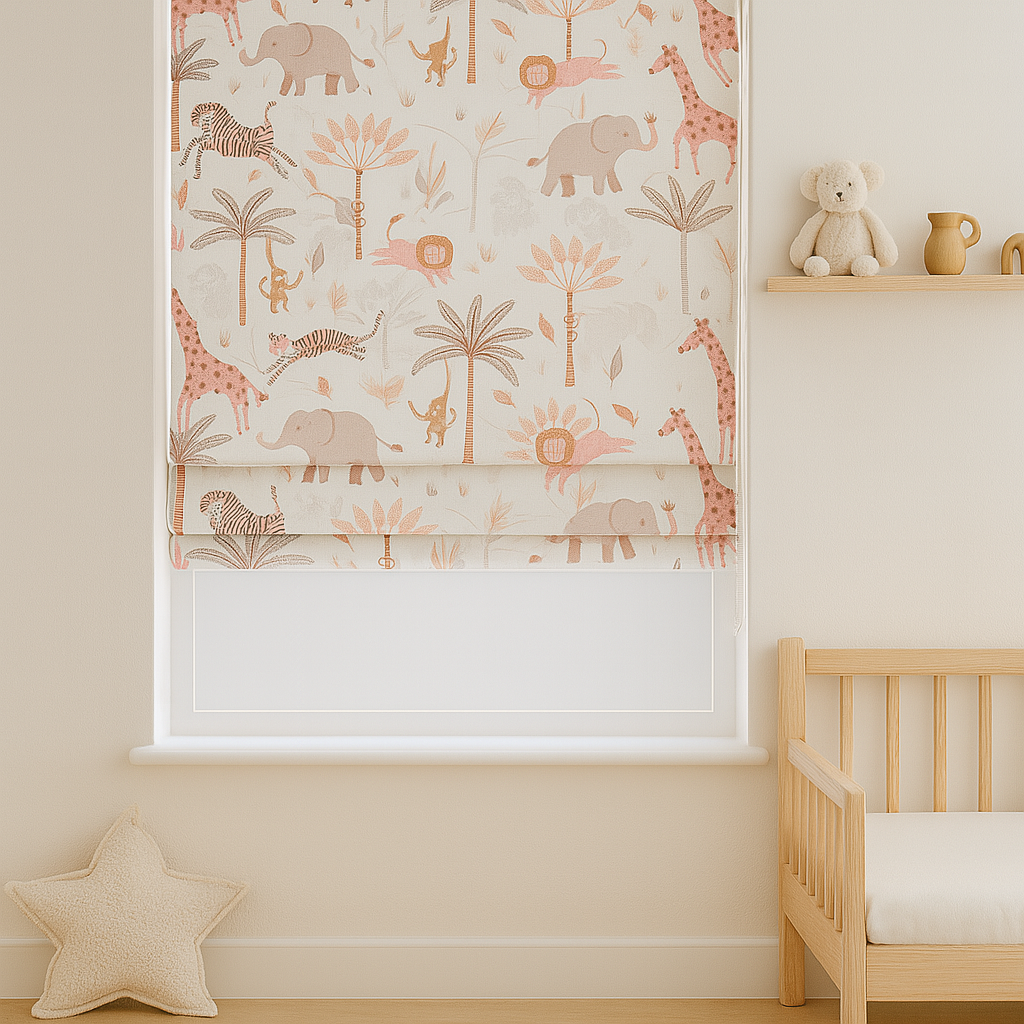 Pure Linen Jungle Animal Safari Roman Blinds for Kids & Nursery – custom corded, light-filter or 100 % blackout-4