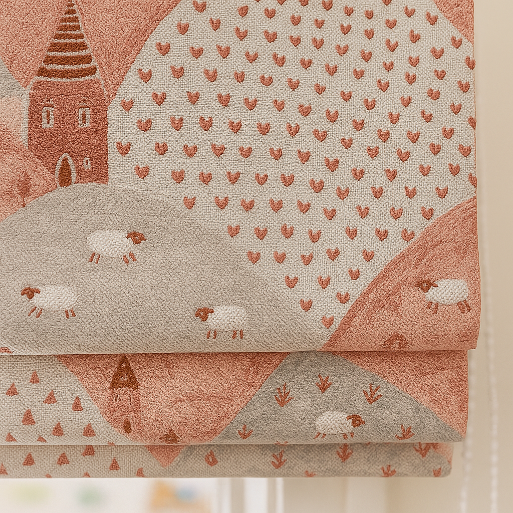 Pure Linen Roman Blinds for Kids’ Rooms & Nurseries – Custom Corded | Mountains & Sheep Print | Light-Filtering or 100 % Blackout | 5 Colourways-2