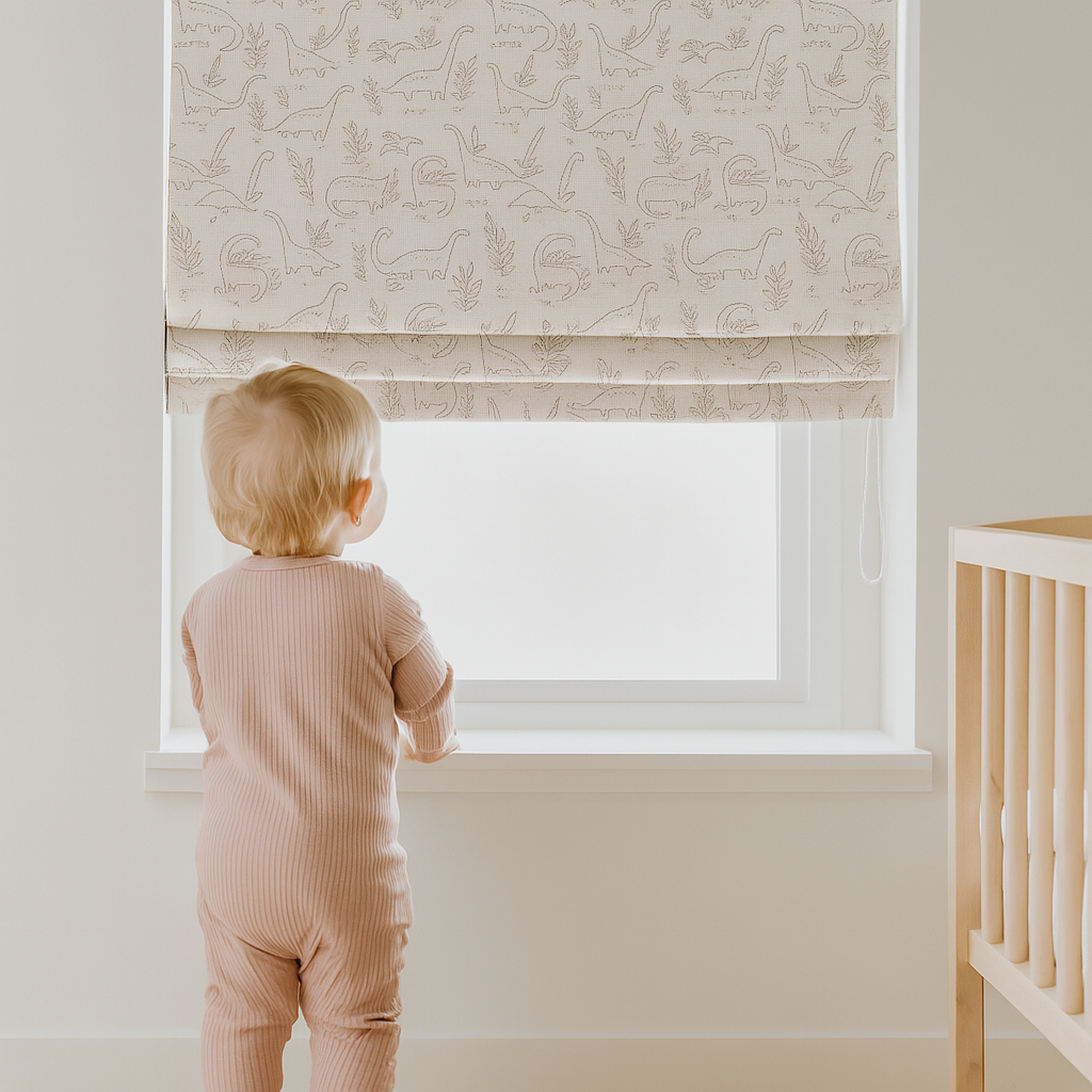 Custom Dinosaur Sketch Linen Roman Blinds for Kids & Nursery – Made-to-Measure | Blackout or Light-Filtering-3