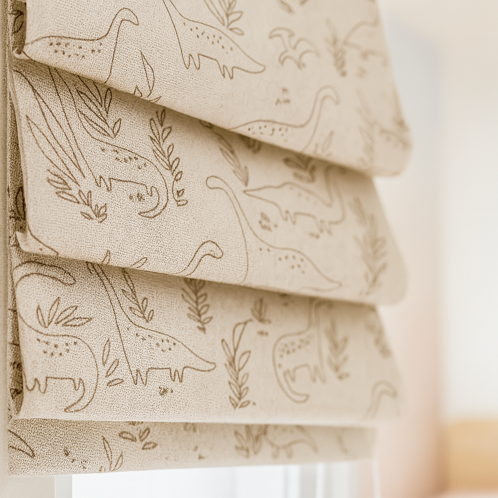 Custom Dinosaur Sketch Linen Roman Blinds for Kids & Nursery – Made-to-Measure | Blackout or Light-Filtering-0