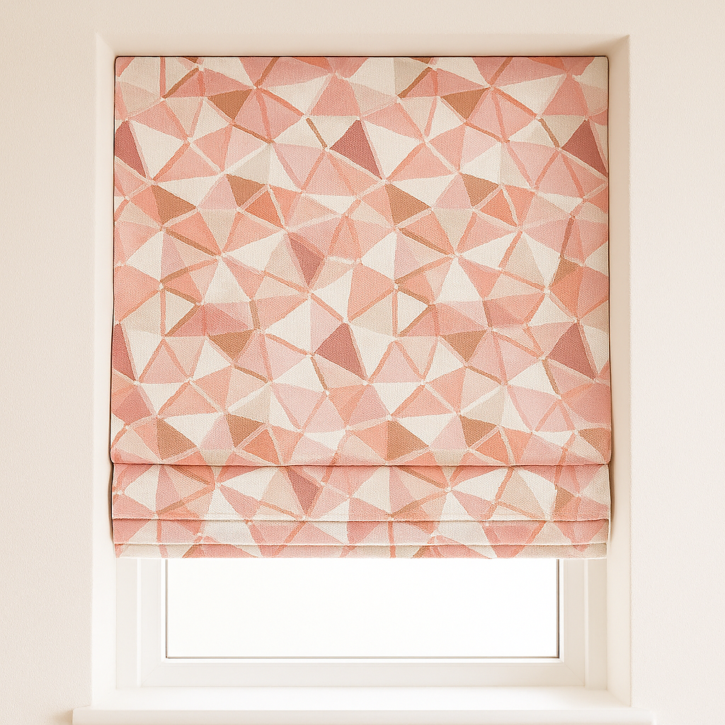 Custom Geometric Mosaic Linen Roman Blinds for Kids & Nursery – Made-to-Measure UK | Blackout or Light-Filtering-0