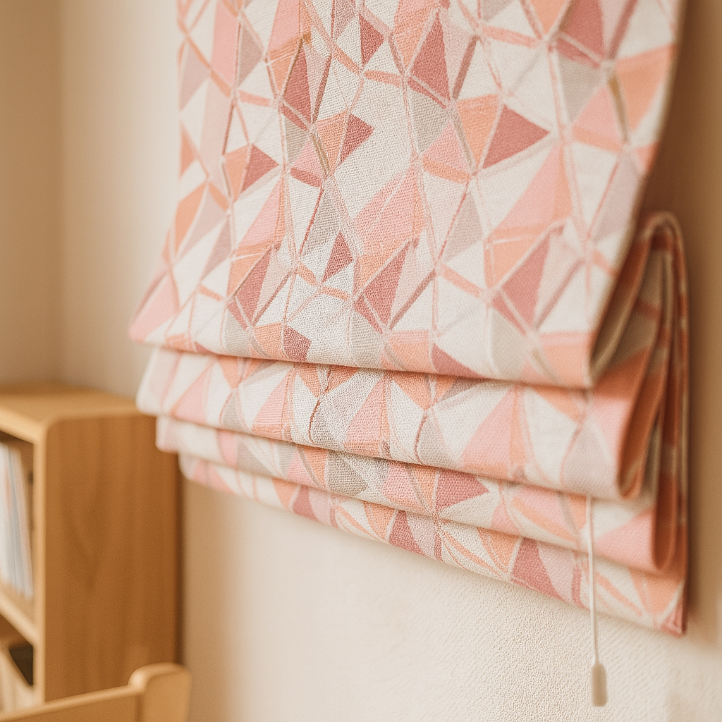 Custom Geometric Mosaic Linen Roman Blinds for Kids & Nursery – Made-to-Measure UK | Blackout or Light-Filtering-1