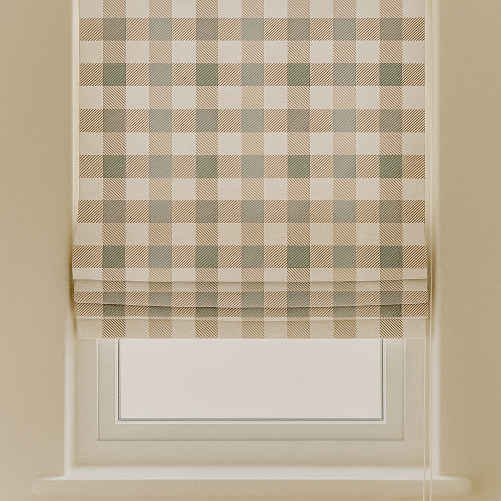 Custom Pastel Plaid Linen Roman Blinds for Kids & Nursery – Gingham Check Pattern – Made-to-Measure UK | Blackout or Light-Filtering-1