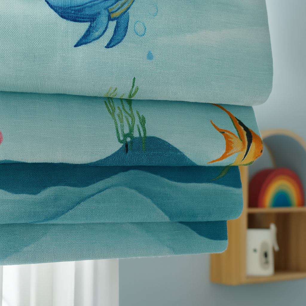 Underwater Ocean Print Pure Linen Roman Blind for Kids Room or Nursery – Custom Size, Light Filtering or 100% Blackout Liner, Recess or Wall Mount – Handmade-2