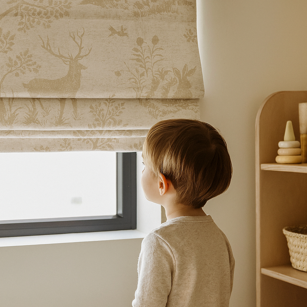 Woodland Animals Pure Linen Roman Blind for Kids Room or Nursery – Custom Size – Light Filtering or Blackout Liner – Handmade-1