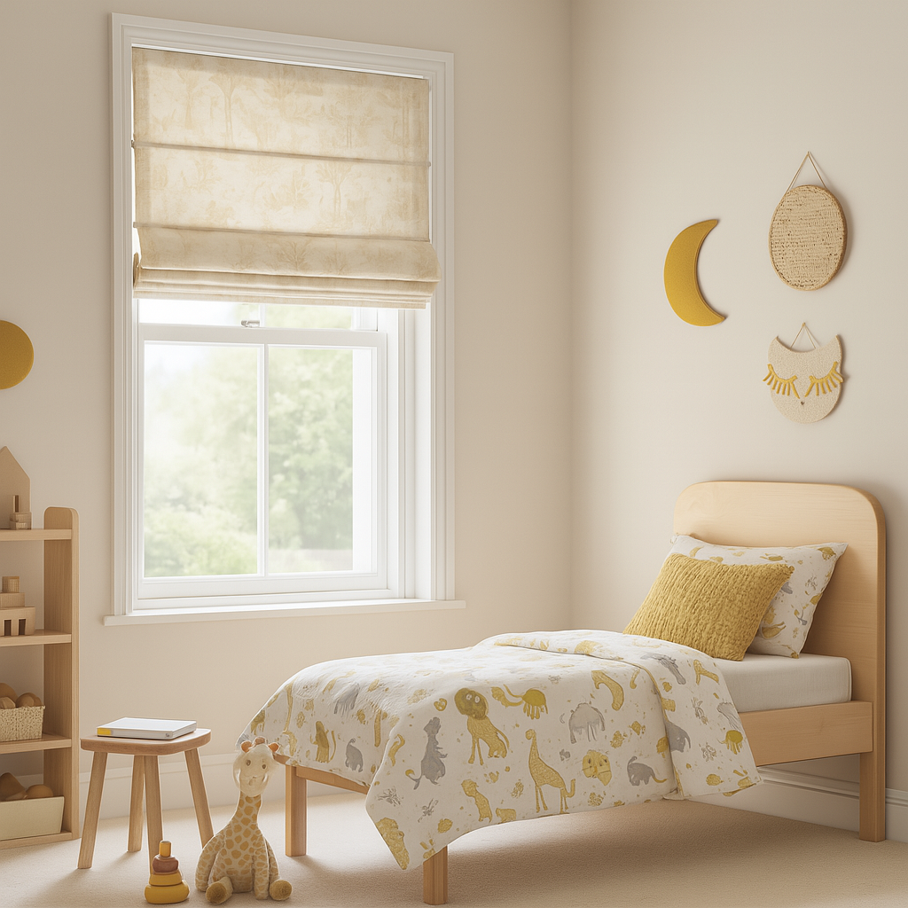 Woodland Animals Pure Linen Roman Blind for Kids Room or Nursery – Custom Size – Light Filtering or Blackout Liner – Handmade-4