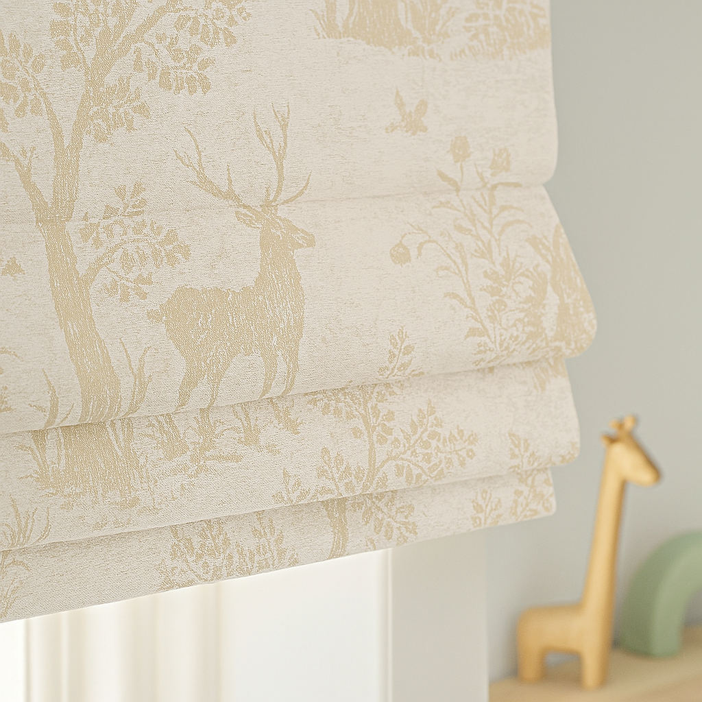 Woodland Animals Pure Linen Roman Blind for Kids Room or Nursery – Custom Size – Light Filtering or Blackout Liner – Handmade-2