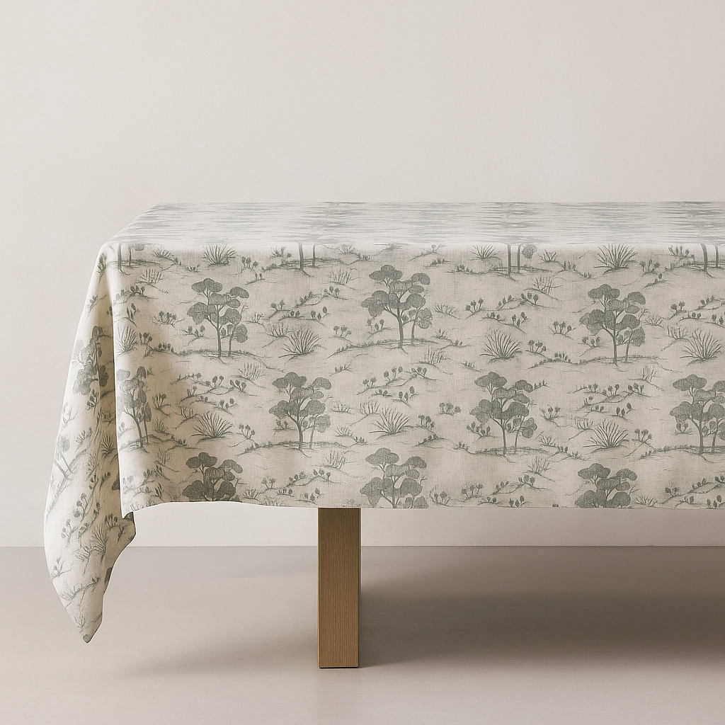 Organic Linen Tablecloth – Rustic Toile Design – 5 Colours – Rectangular, Square & Round Sizes-2