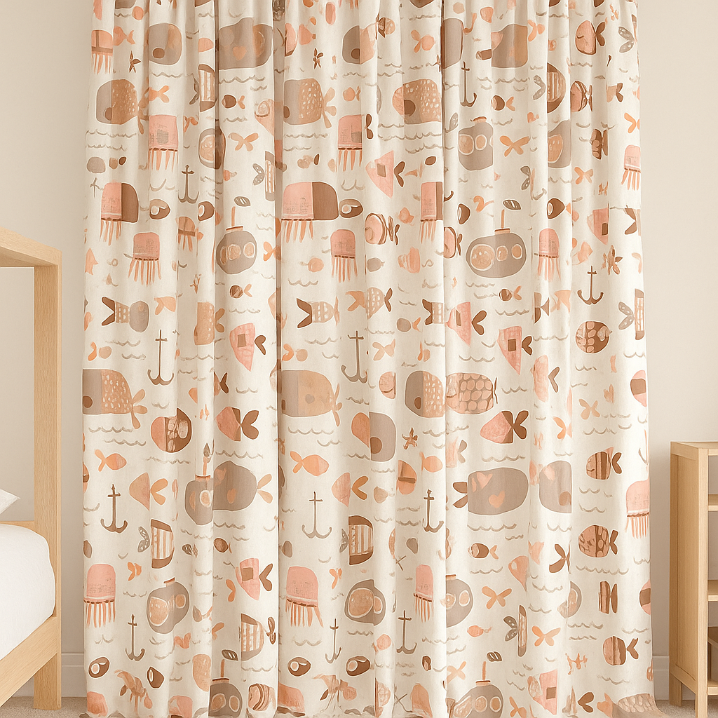 Soft Nautical Print Pure Linen Curtain – Kids Room | Blackout or Cotton Lined | Custom Sizes-1