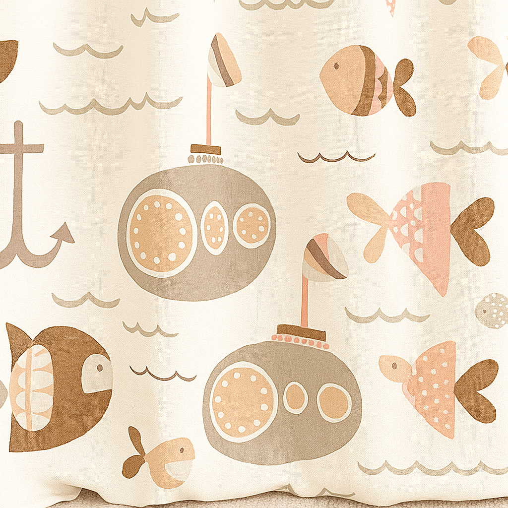 Soft Nautical Print Pure Linen Curtain – Kids Room | Blackout or Cotton Lined | Custom Sizes-3