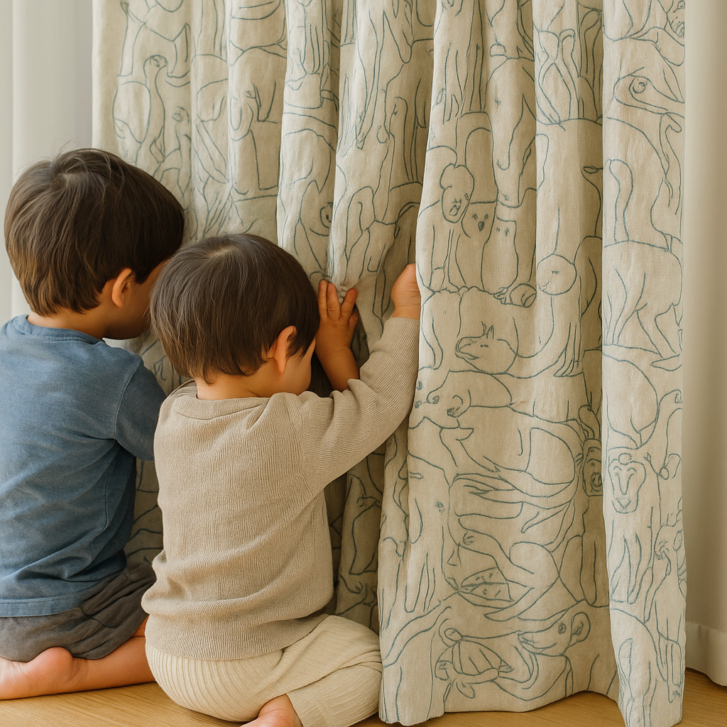 Embroidered Animal Linen Curtains for Kids Room – Custom Sizes – Blackout or Cotton Lined – Single or Pair-4