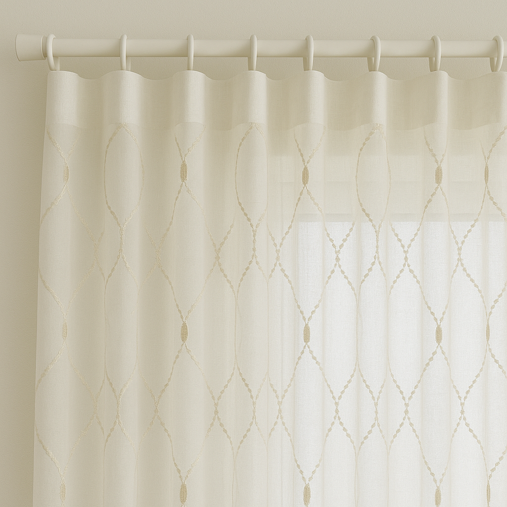 Elegant Sheer Privacy Curtain – Soft Linen Look, Embroidered Trellis Design – Custom Sizes, 4 Heading Styles – OEKO-TEX Certified-3