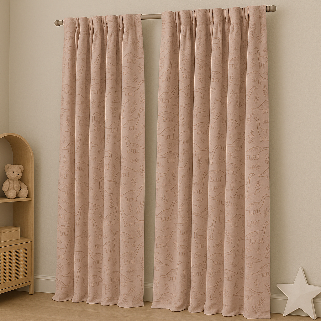 Dinosaur Print Linen Curtains for Kids Room – Custom Sizes – Light Filtering or 100% Blackout Lining Options-3