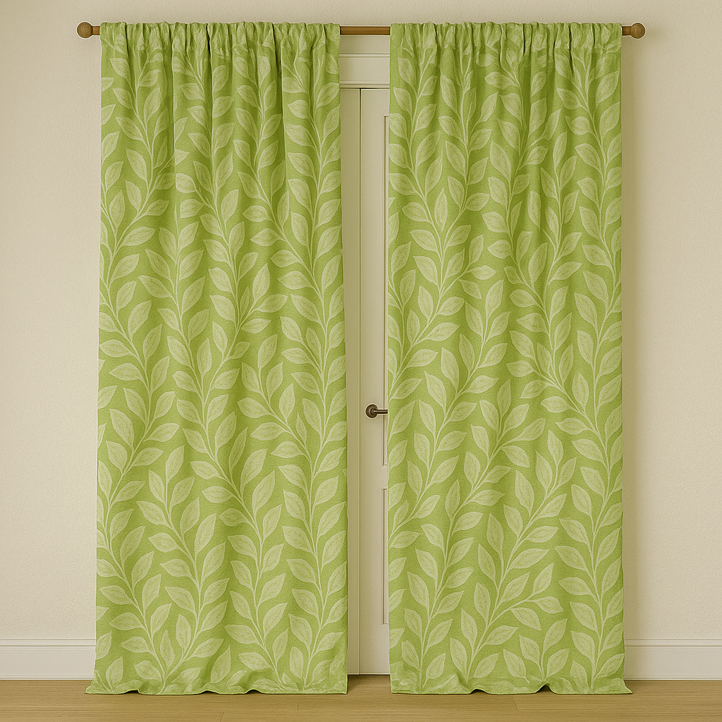 Botanical Leaf Linen Curtains – Natural Soft Drapes in 8 Colours – Light Filtering or Blackout – Custom Sizes – Rod & Track Compatible-2
