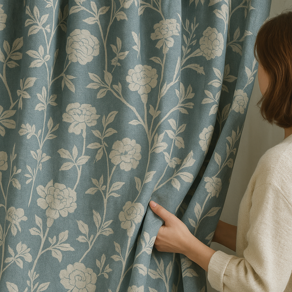 Pure Linen Floral Jacquard Curtains – Blackout & Light-Filtering Options – Custom Sizes – Rod & Track Compatible-0