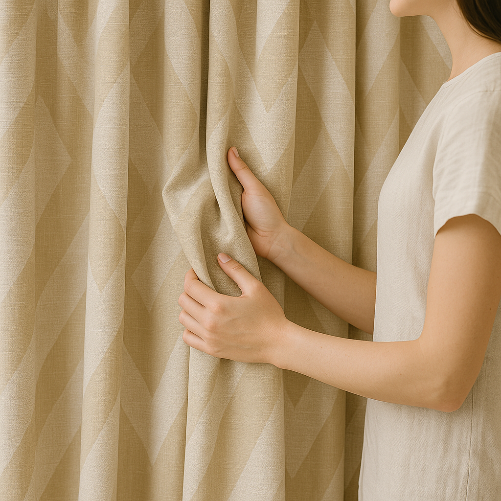 Pure Linen Geometric Curtains – Custom Size, Blackout or Cotton Lined, 8 Colours-0