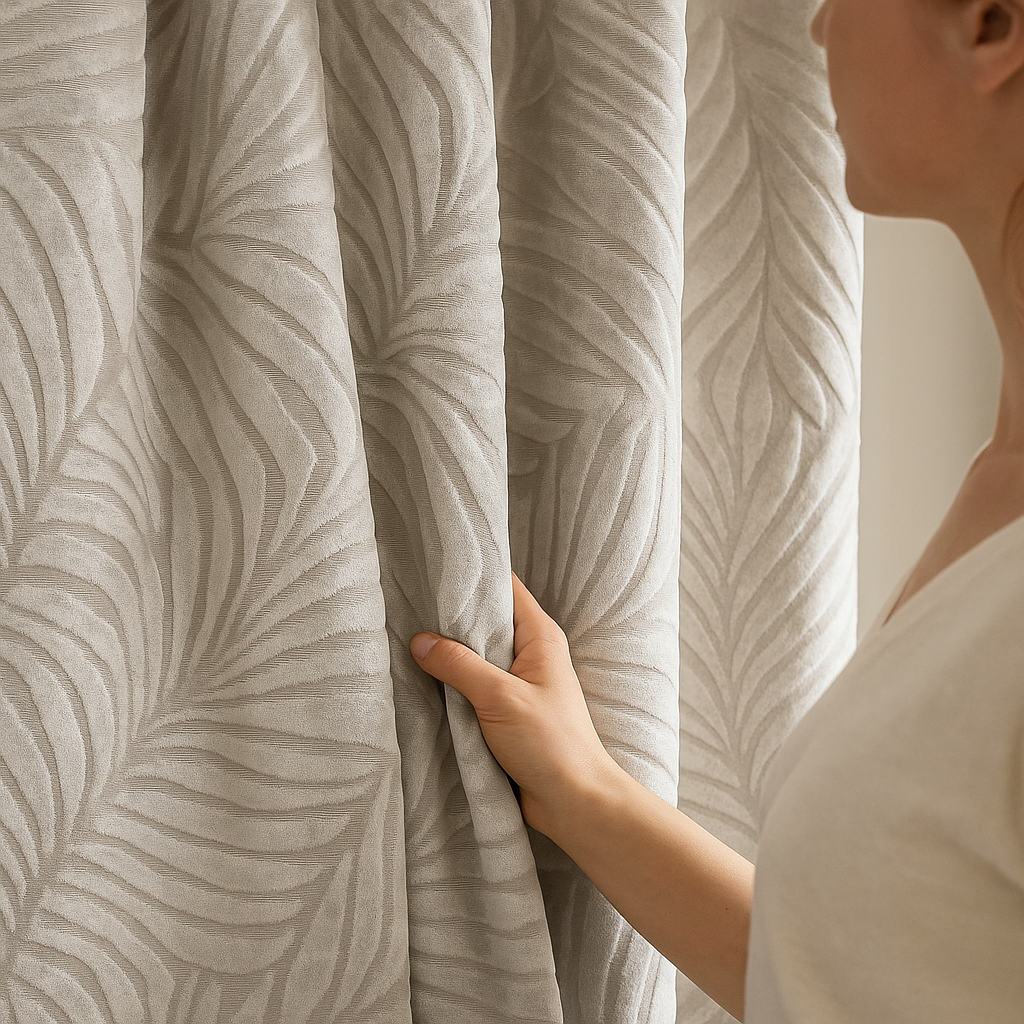 Luxury Velvet Embossed Leaf Curtains – Custom Size, Blackout or Light Filtering-4