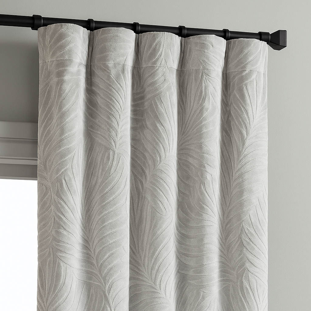 Luxury Velvet Embossed Leaf Curtains – Custom Size, Blackout or Light Filtering-3