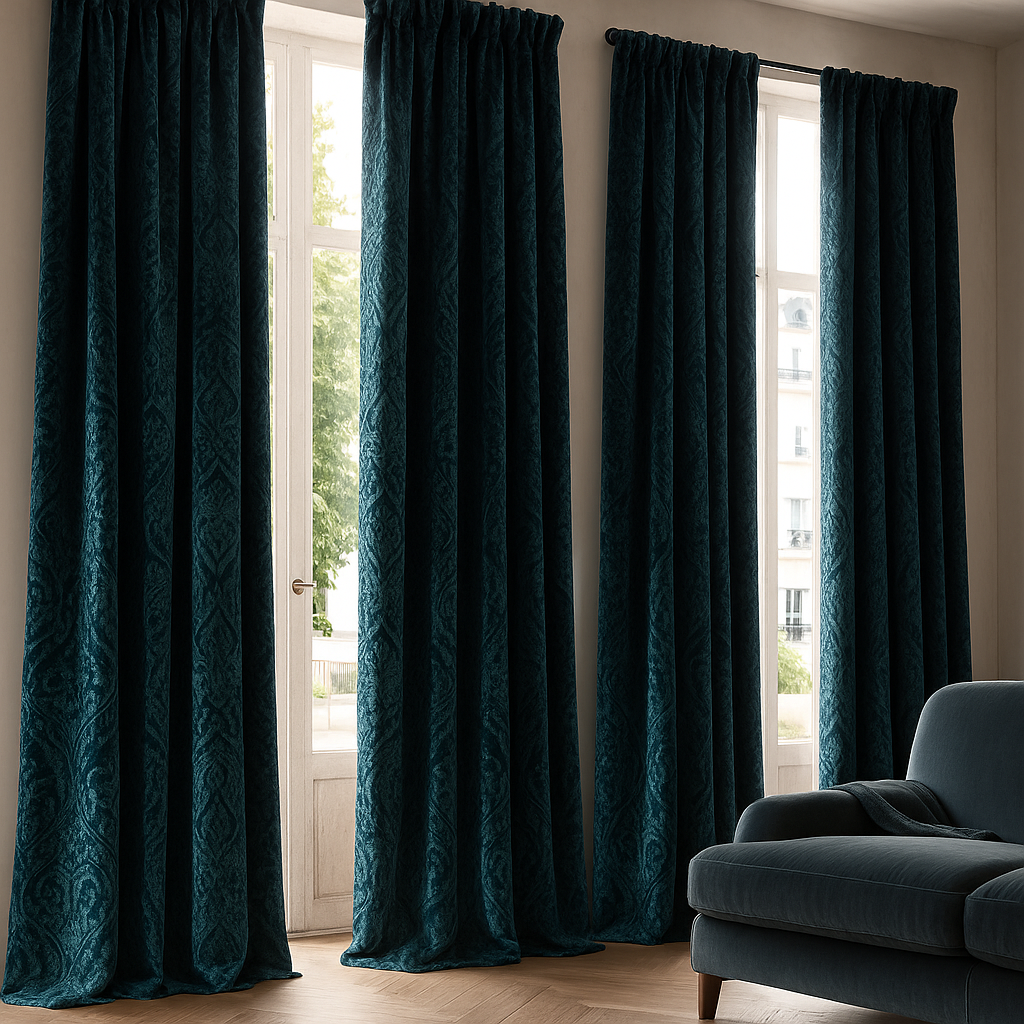 Luxury Velvet Damask Embossed Jacquard Curtains – Custom Made – Light Filtering & Blackout – 7 Elegant Colours-1