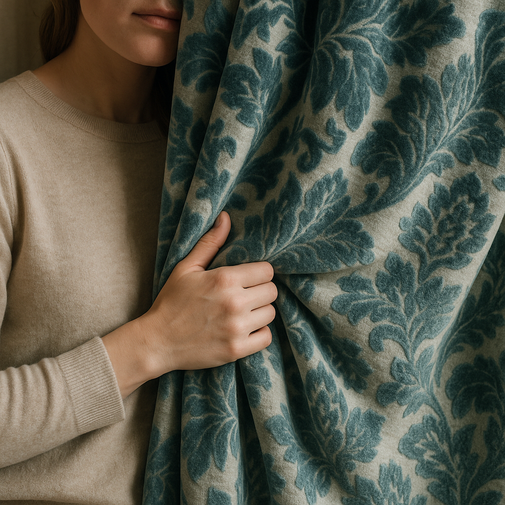 Luxury Velvet Jacquard Curtains with Raised Floral & Leaf Pattern – Light Filtering or Blackout – Custom Sizes – 8 Colours-3