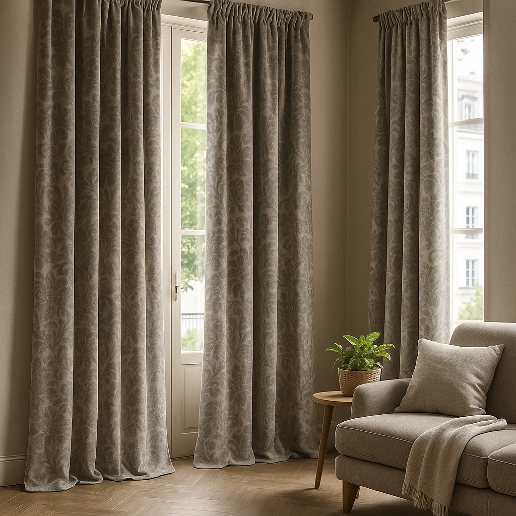 Luxury Velvet Jacquard Curtains with Raised Floral & Leaf Pattern – Light Filtering or Blackout – Custom Sizes – 8 Colours-2