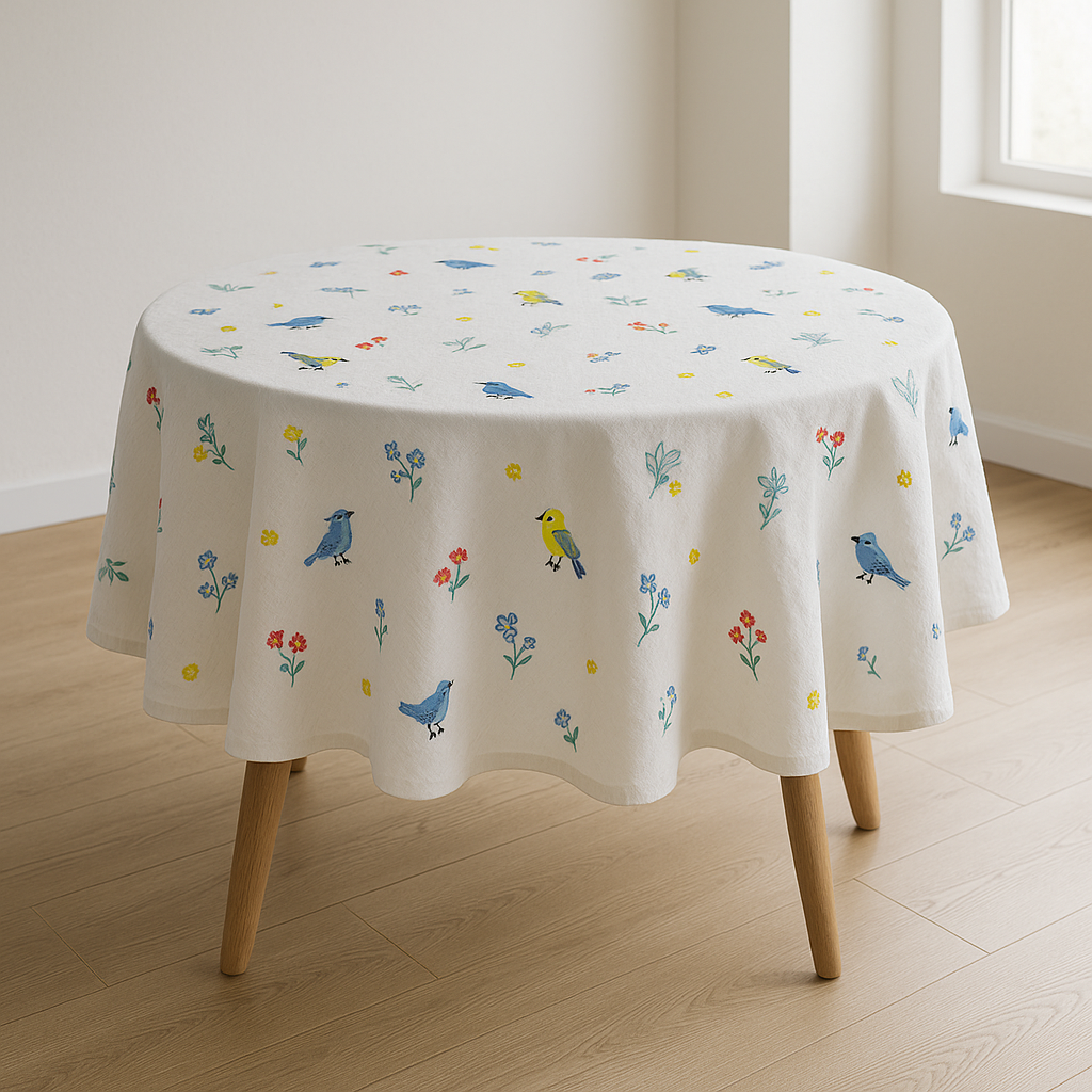 Embroidered Birds & Flowers Pure Linen Tablecloth – Square, Rectangular & Round – Custom Sizes Available – Elegant Table Cover for Dining & Living-2