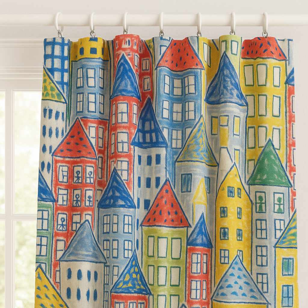 Kids Room Linen Blackout Curtains with Colourful City Print — Extra Wide & Long — Custom Sizes & Headings — Single or Pair — Light Filtering or 100% Blackout Lining-3