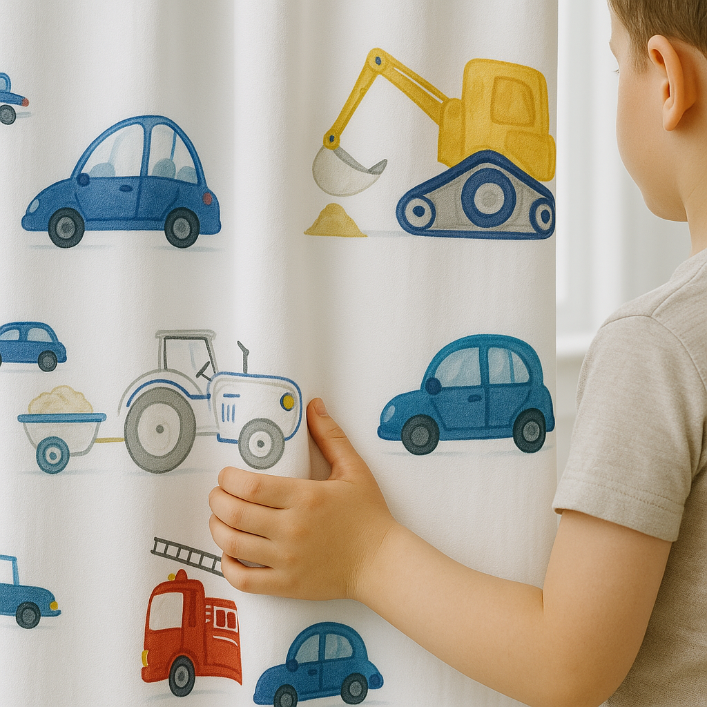 Kids Bedroom Linen Curtains With Fun Vehicle Print – Custom Sizes – Blackout & Light Filtering Options – Extra Wide & Long – Buy Single or Pair-1