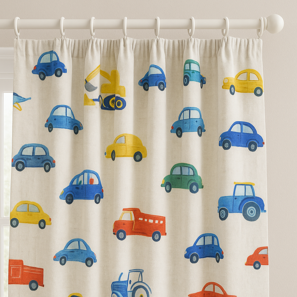 Kids Bedroom Linen Curtains With Fun Vehicle Print – Custom Sizes – Blackout & Light Filtering Options – Extra Wide & Long – Buy Single or Pair-4