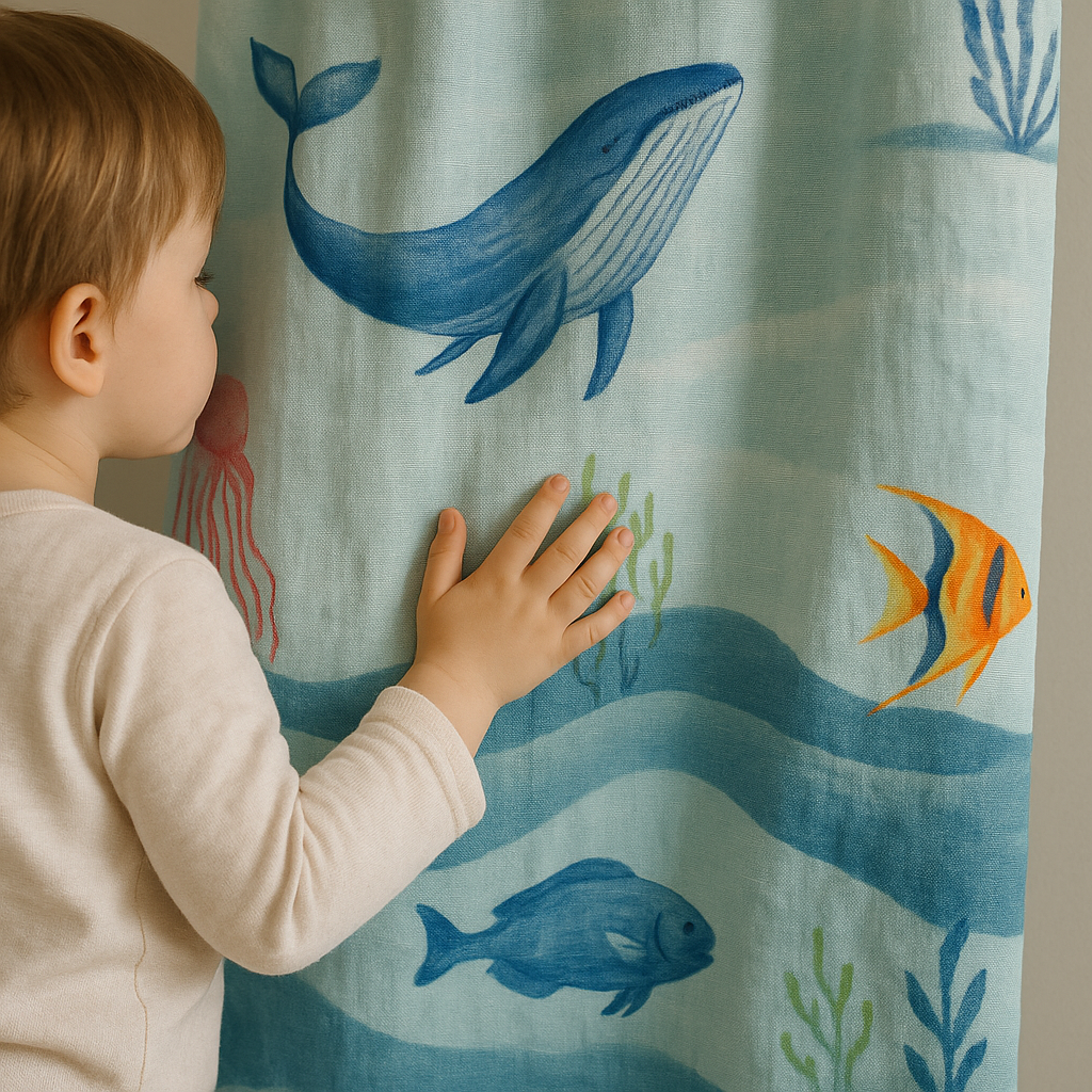 Ocean Adventure Pure Linen Curtains for Kids – Custom Sizes, Blackout or Light Filtering, Single or Pair-0