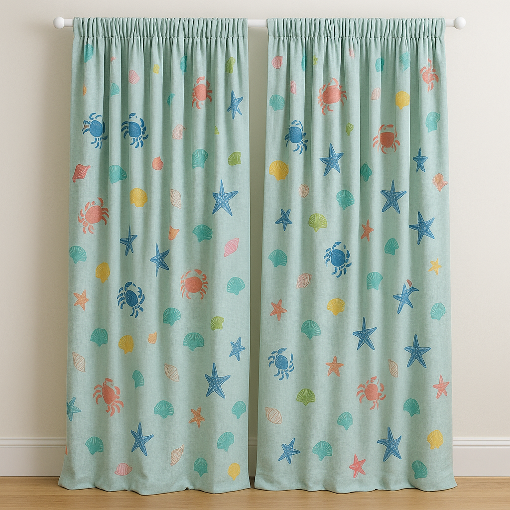 Sea Life Linen Curtains for Kids – Custom Sizes | Light Filtering or 100% Blackout Liner | Rod Pocket, Back Tabs, Grommets or Hooks Top-2