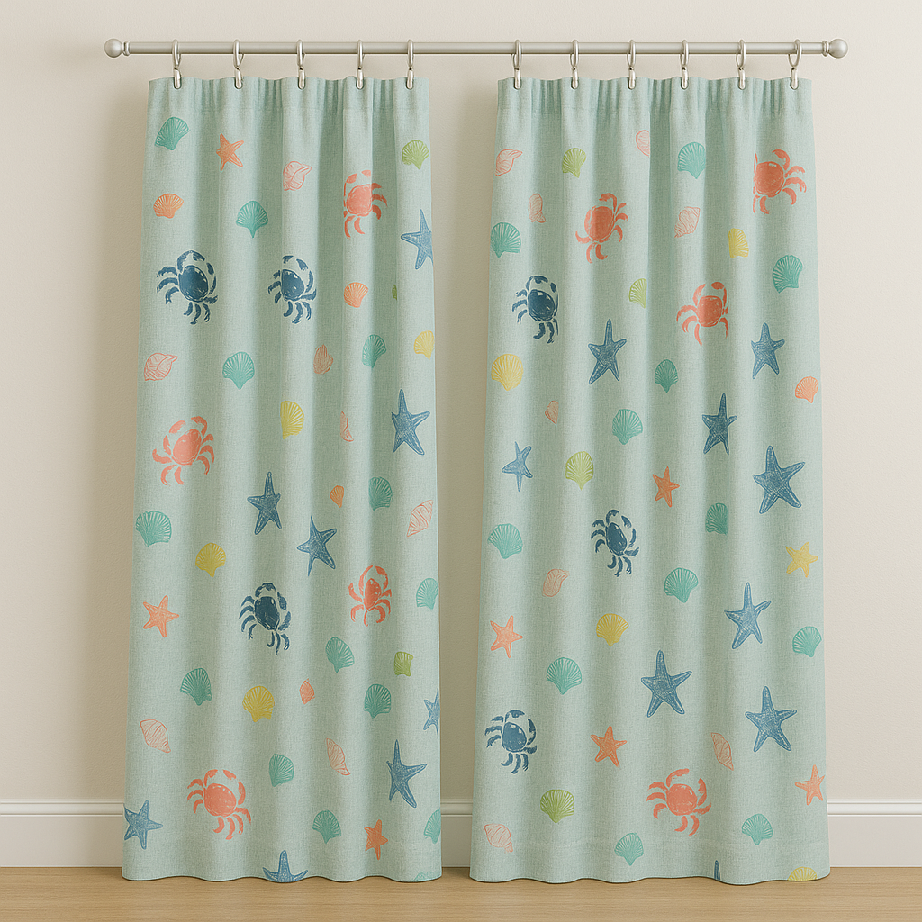 Sea Life Linen Curtains for Kids – Custom Sizes | Light Filtering or 100% Blackout Liner | Rod Pocket, Back Tabs, Grommets or Hooks Top-1